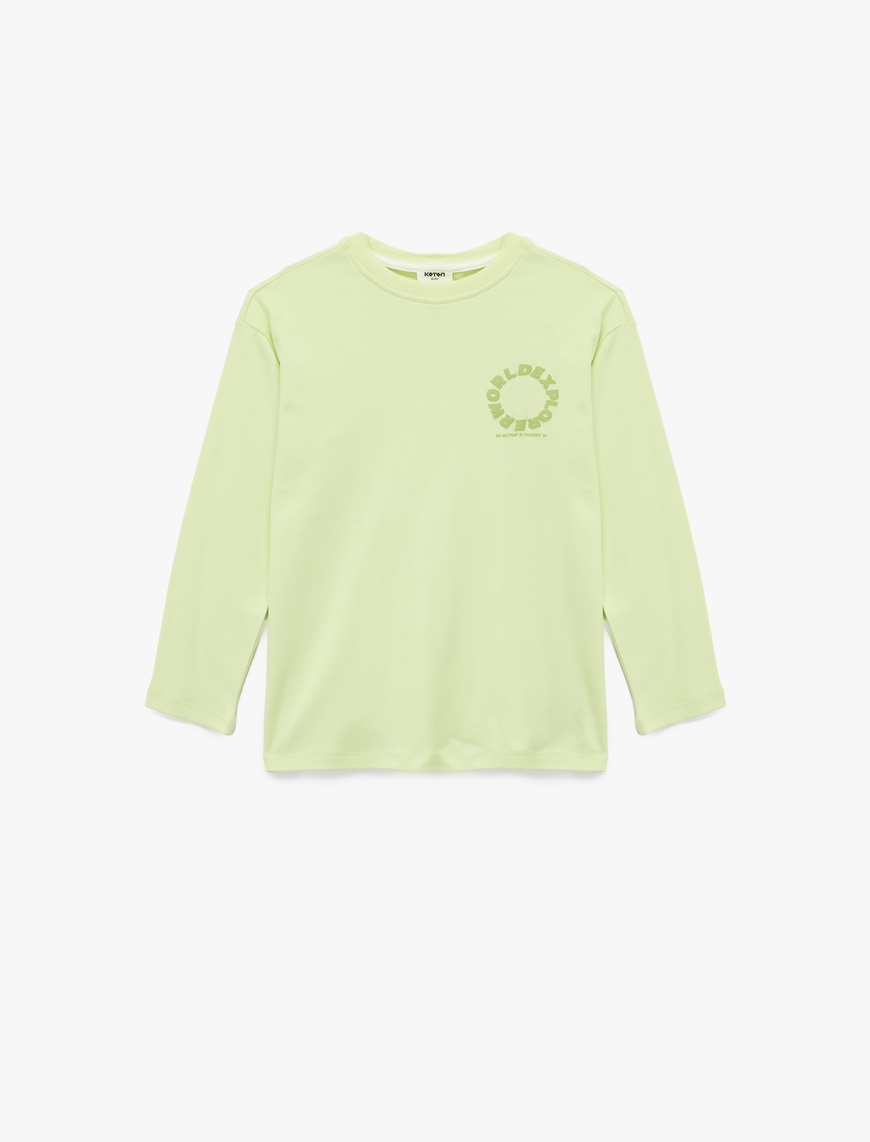  Erkek Çocuk Pamuklu Baskılı Uzun Kollu Bisiklet Yaka Oversize Sweatshirt