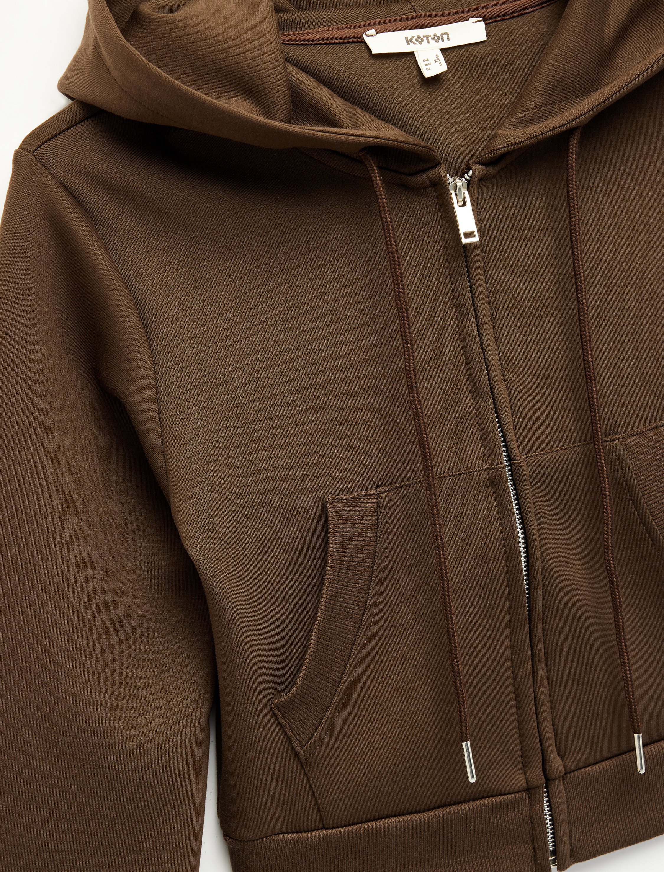   Pamuklu Cepli Uzun Kollu Fermuarlı Kapüşonlu Crop Sweatshirt