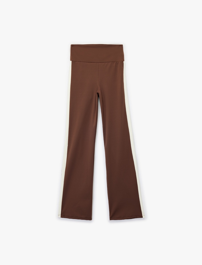  İspanyol Paça Şerit Detaylı İnterlok Kumaş Spor Tayt