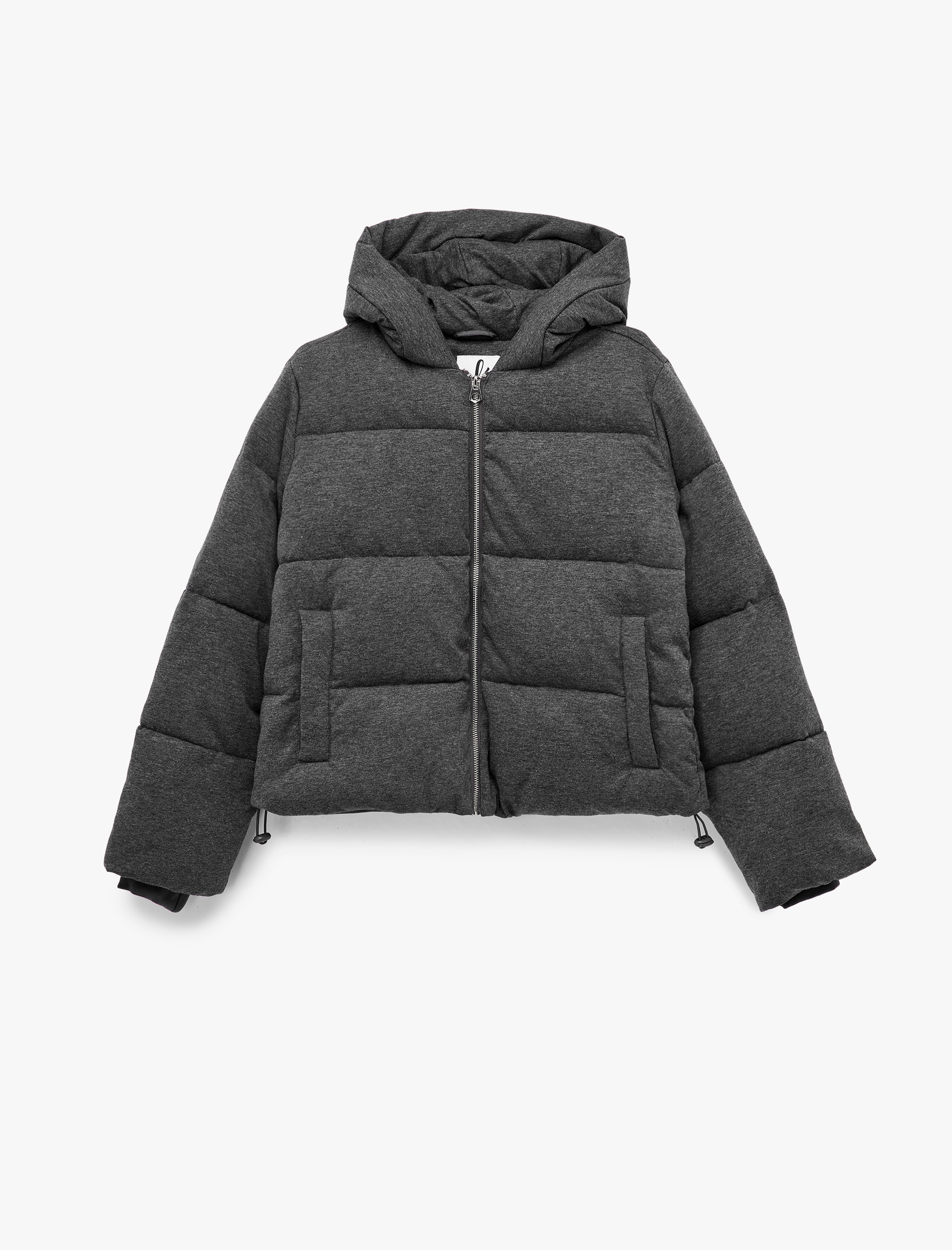 Kapüşonlu Uzun Kollu Fermuarlı Cep Detaylı Kapitoneli Anorak Şişme Mont