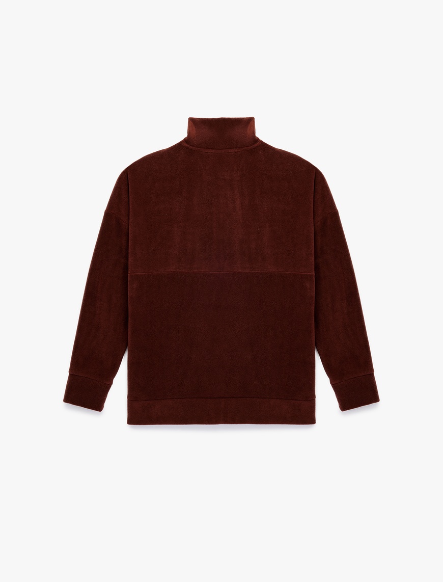   Oversize Uzun Kollu Yarım Fermuarlı Şardonlu Polar Sweatshirt