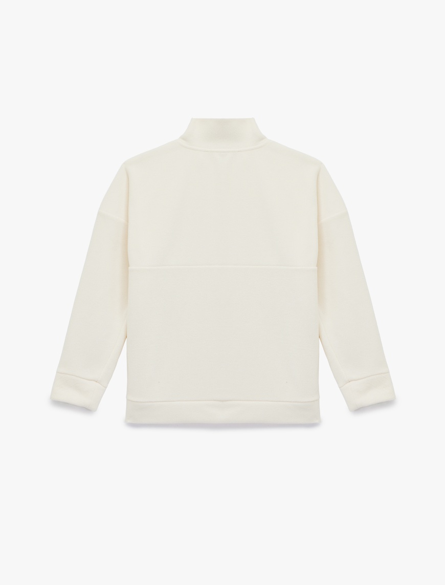   Oversize Uzun Kollu Yarım Fermuarlı Şardonlu Polar Sweatshirt