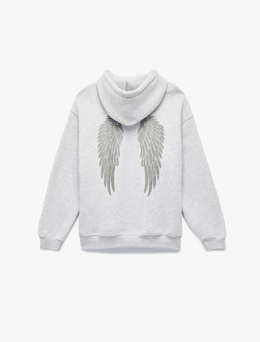   Şardonlu Kapüşonlu Kanguru Cepli Arkası Baskılı Oversize Sweatshirt