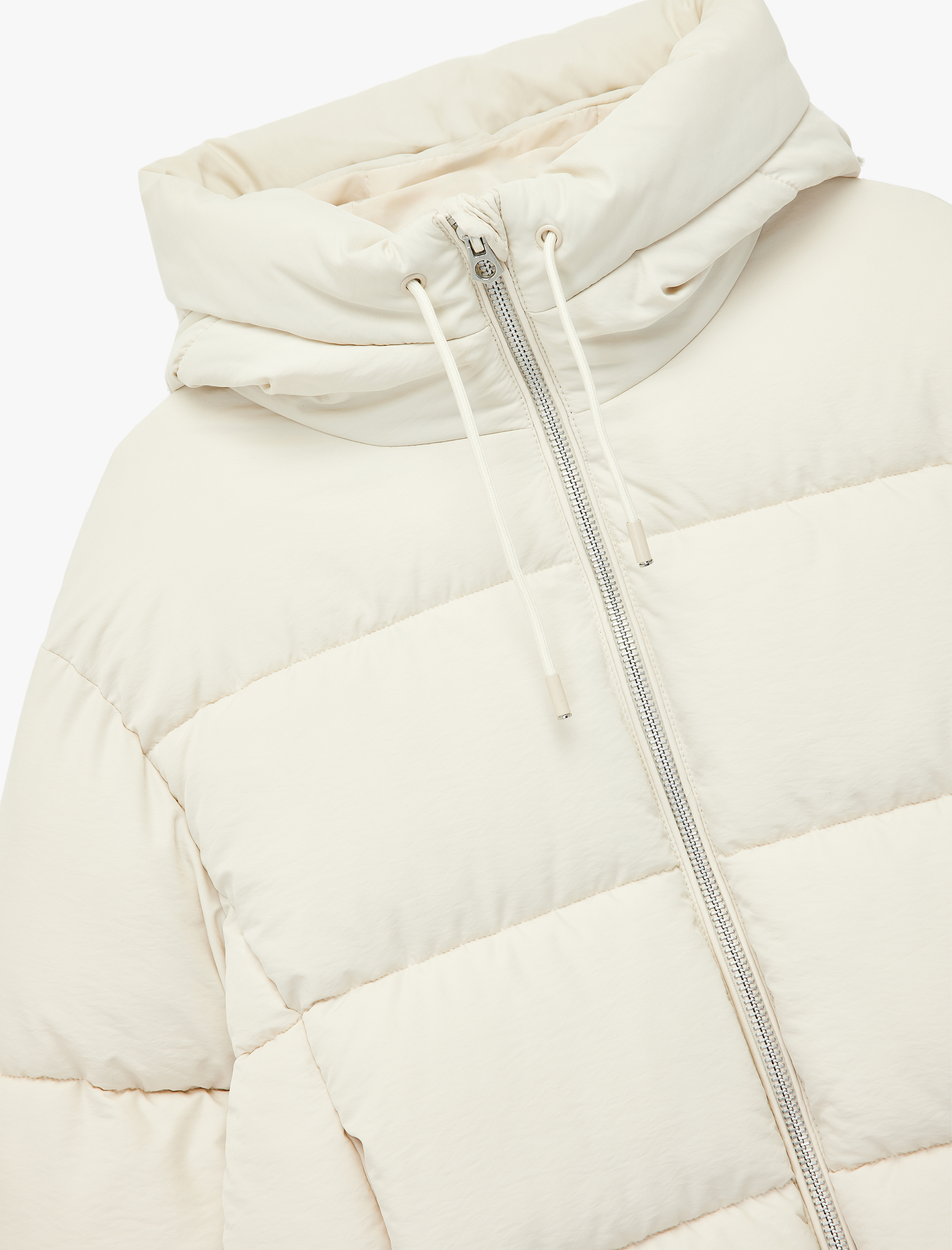   Rahat Kalıp Fermuarlı Kapüşonlu Kapitoneli Dik Yaka Şişme Mont