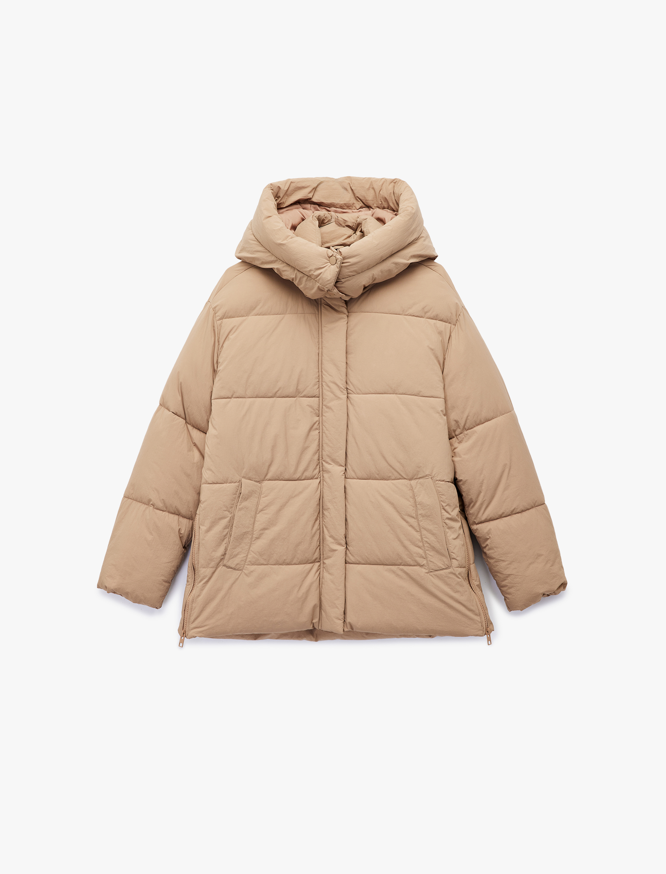   Dik Yaka Çıtçıt Düğmeli Cepli Kapitoneli Şişme Mont