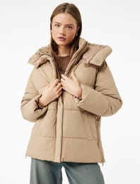 Dik Yaka Çıtçıt Düğmeli Cepli Kapitoneli Şişme Mont