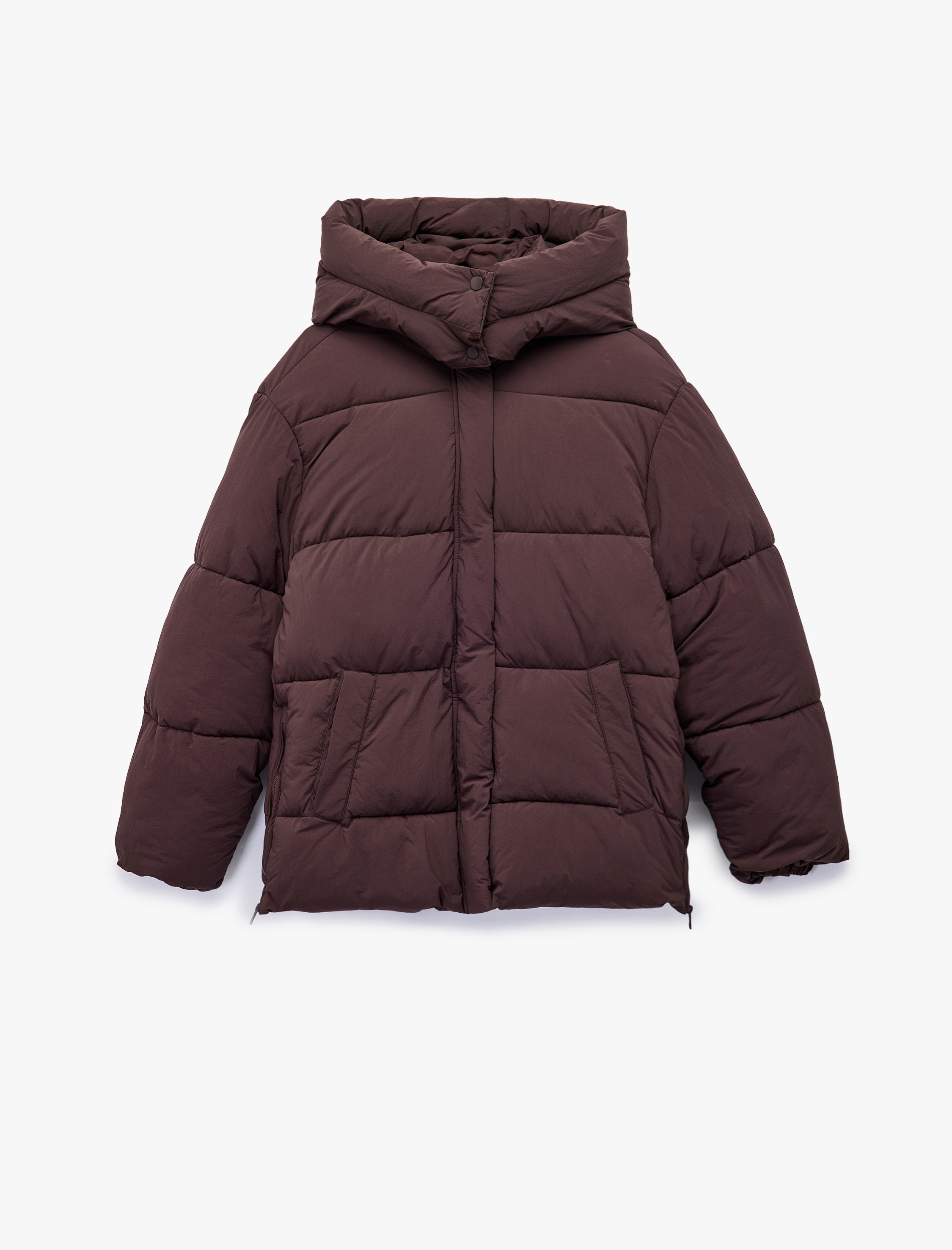   Dik Yaka Çıtçıt Düğmeli Cepli Kapitoneli Şişme Mont