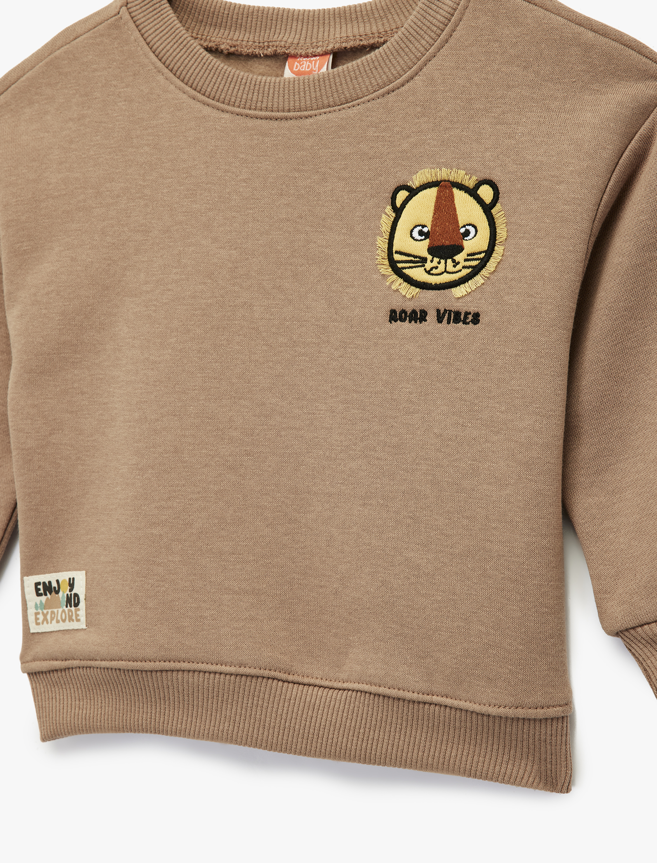  Erkek Bebek Bisiklet Yaka Uzun Kollu Şardonlu Aslan Baskılı Sweatshirt