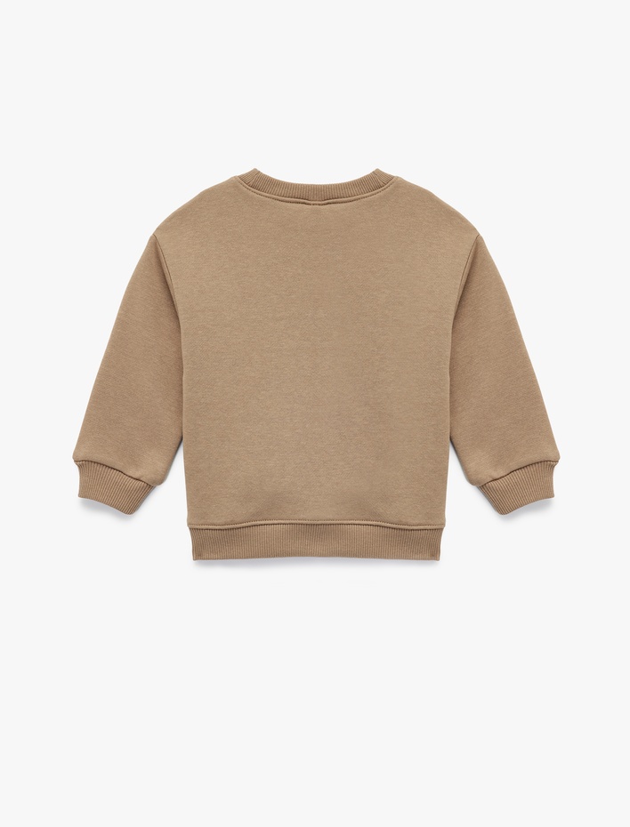 Erkek Bebek Bisiklet Yaka Uzun Kollu Şardonlu Aslan Baskılı Sweatshirt