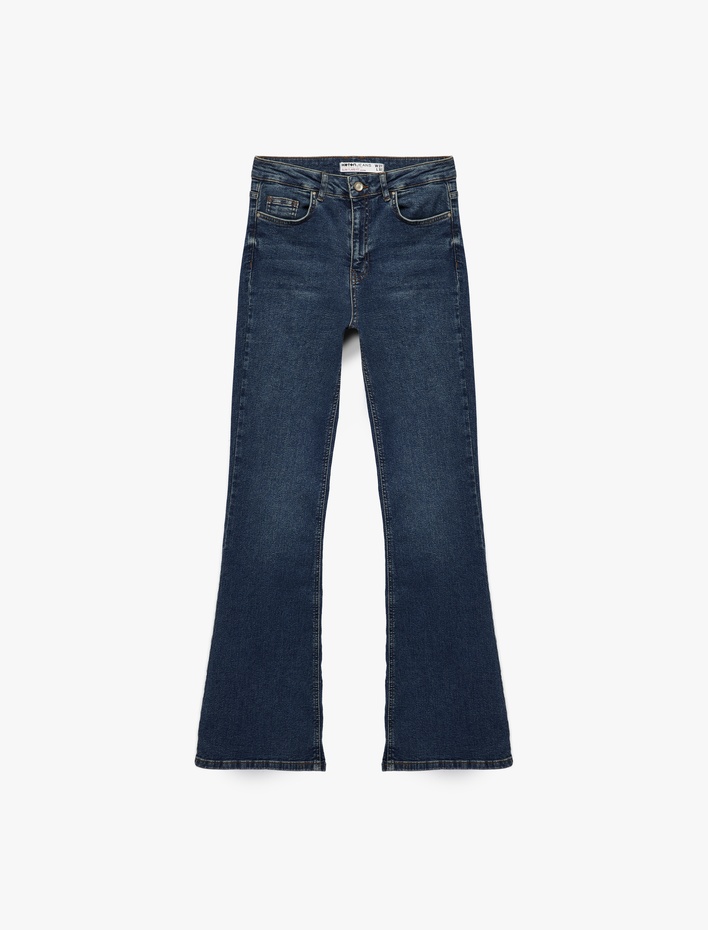  Yüksek Bel Dar Kesim İspanyol Paça Jean Pantolon - Flare Jeans