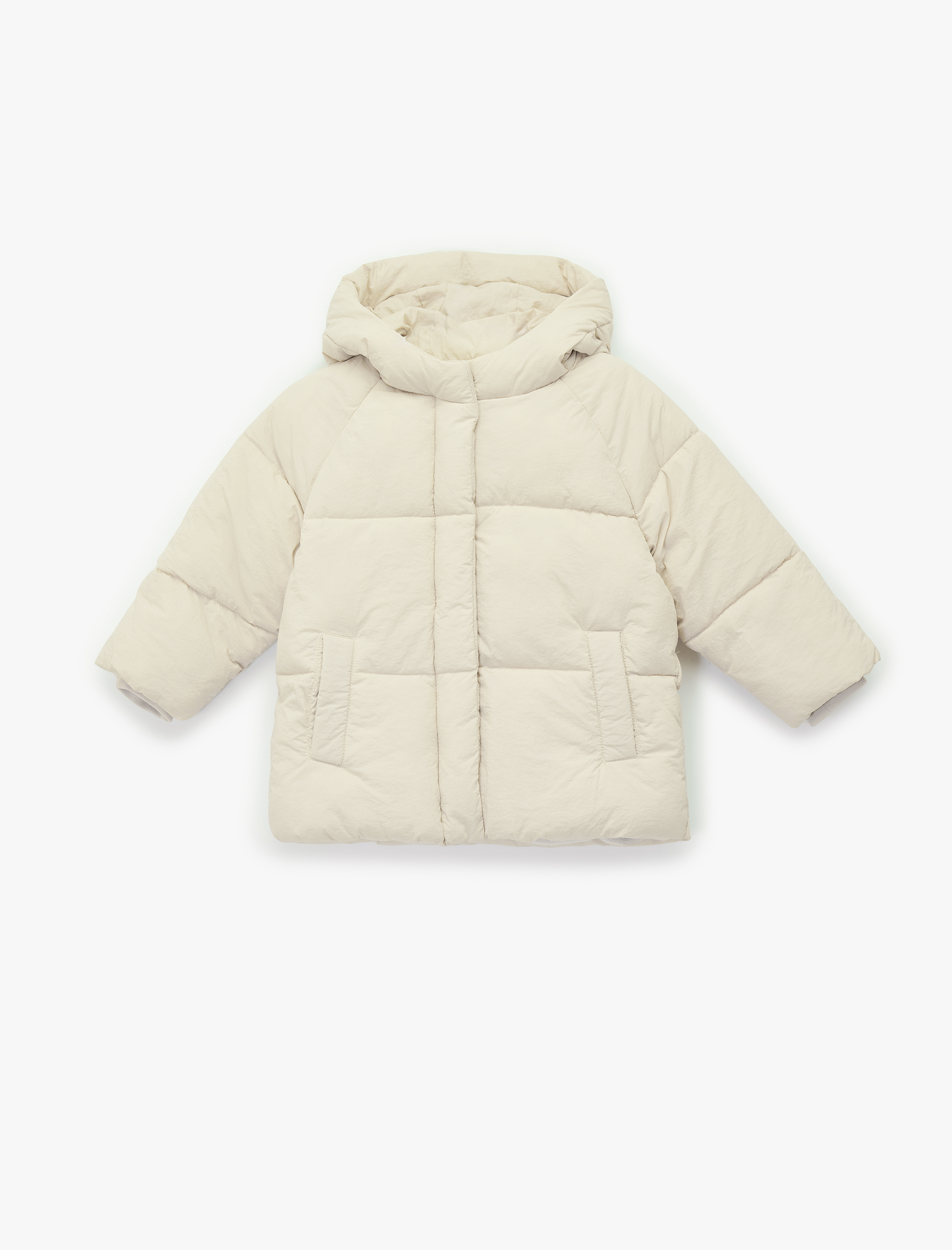  Kız Bebek Kapşonlu Cepli Uzun Kollu Fermuarlı Şişme Mont