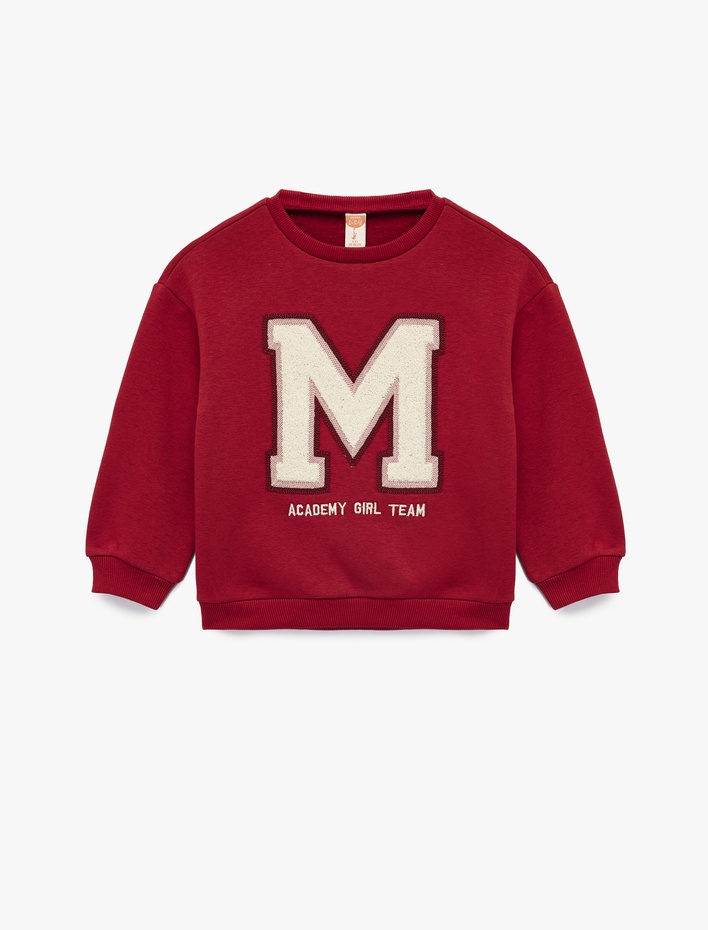 Kız Bebek Şardonlu Uzun Kollu Bisiklet Yaka Nakışlı Sweatshirt
