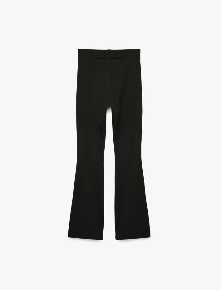  Yanları Şerit Detaylı Yüksek Bel Spor İspanyol Paça Tayt