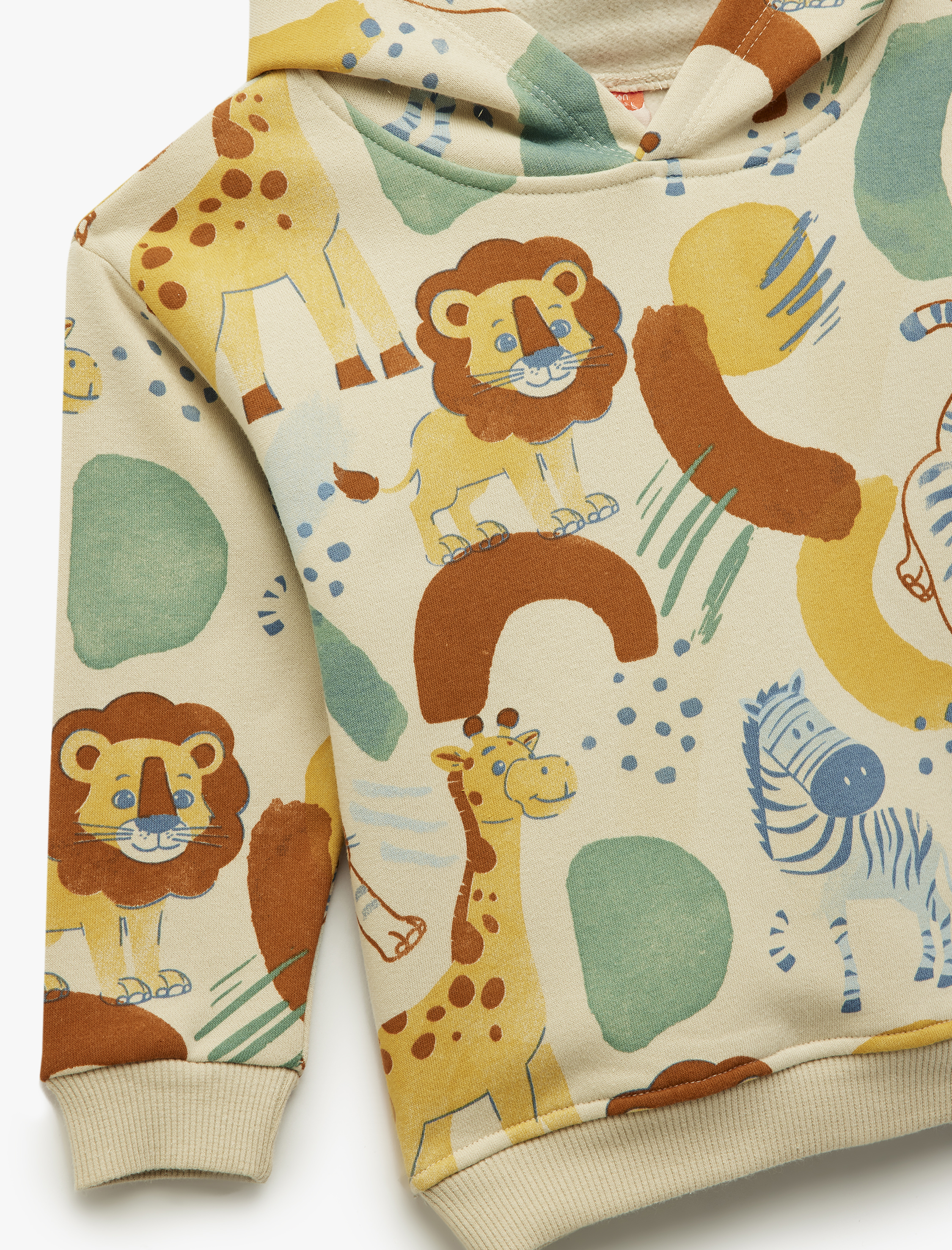 Erkek Bebek Hayvanlar Baskılı Uzun Kollu Şardonlu Kapşonlu Sweatshirt