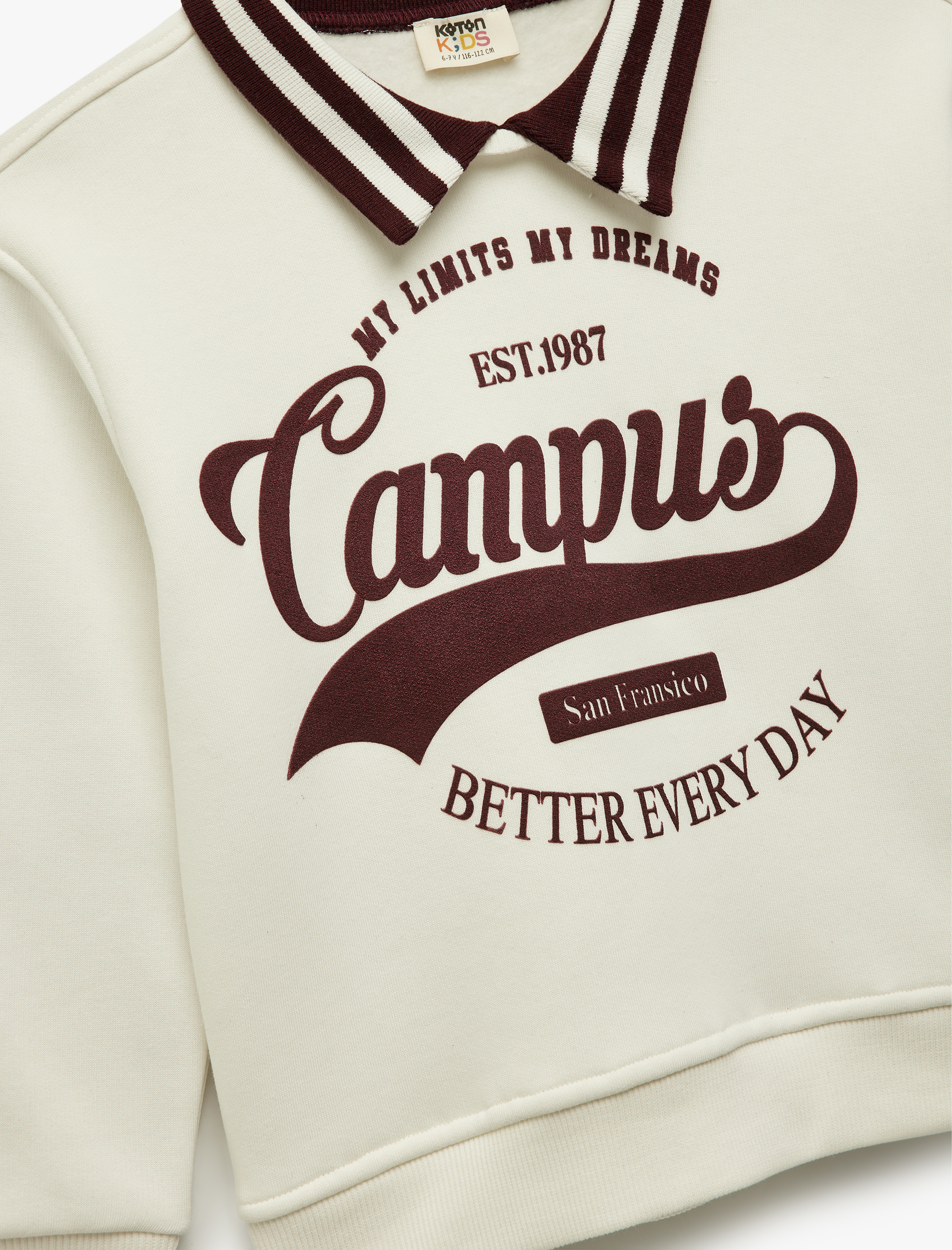  Kız Çocuk Şardonlu Uzun Kollu Baskılı Gömlek Yaka Sweatshirt