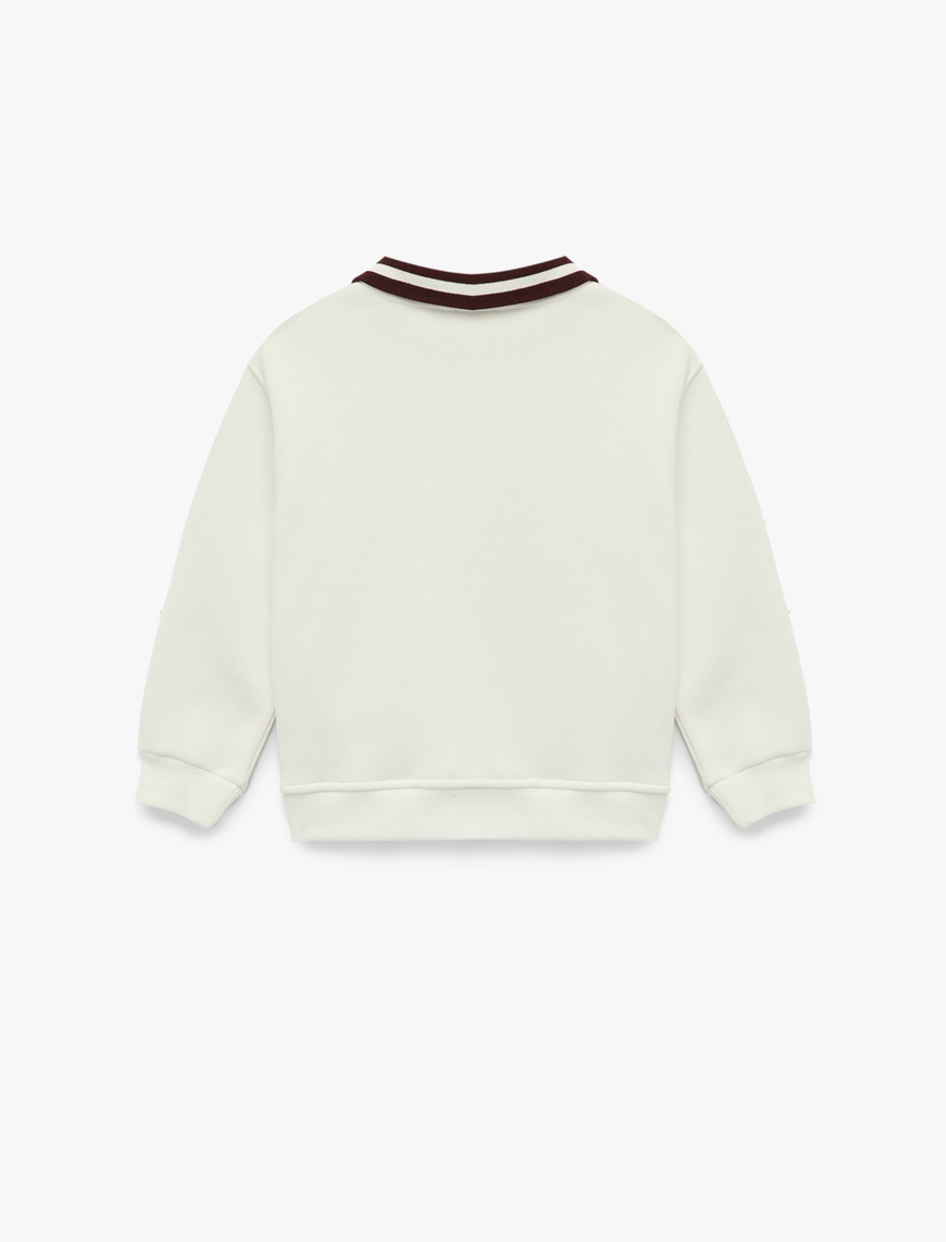  Kız Çocuk Şardonlu Uzun Kollu Baskılı Gömlek Yaka Sweatshirt