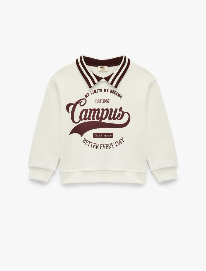 Kız Çocuk Şardonlu Uzun Kollu Baskılı Gömlek Yaka Sweatshirt