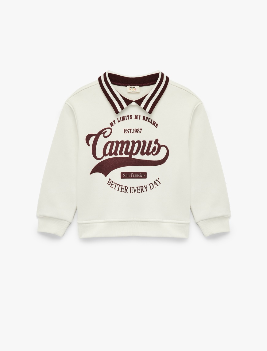  Kız Çocuk Şardonlu Uzun Kollu Baskılı Gömlek Yaka Sweatshirt