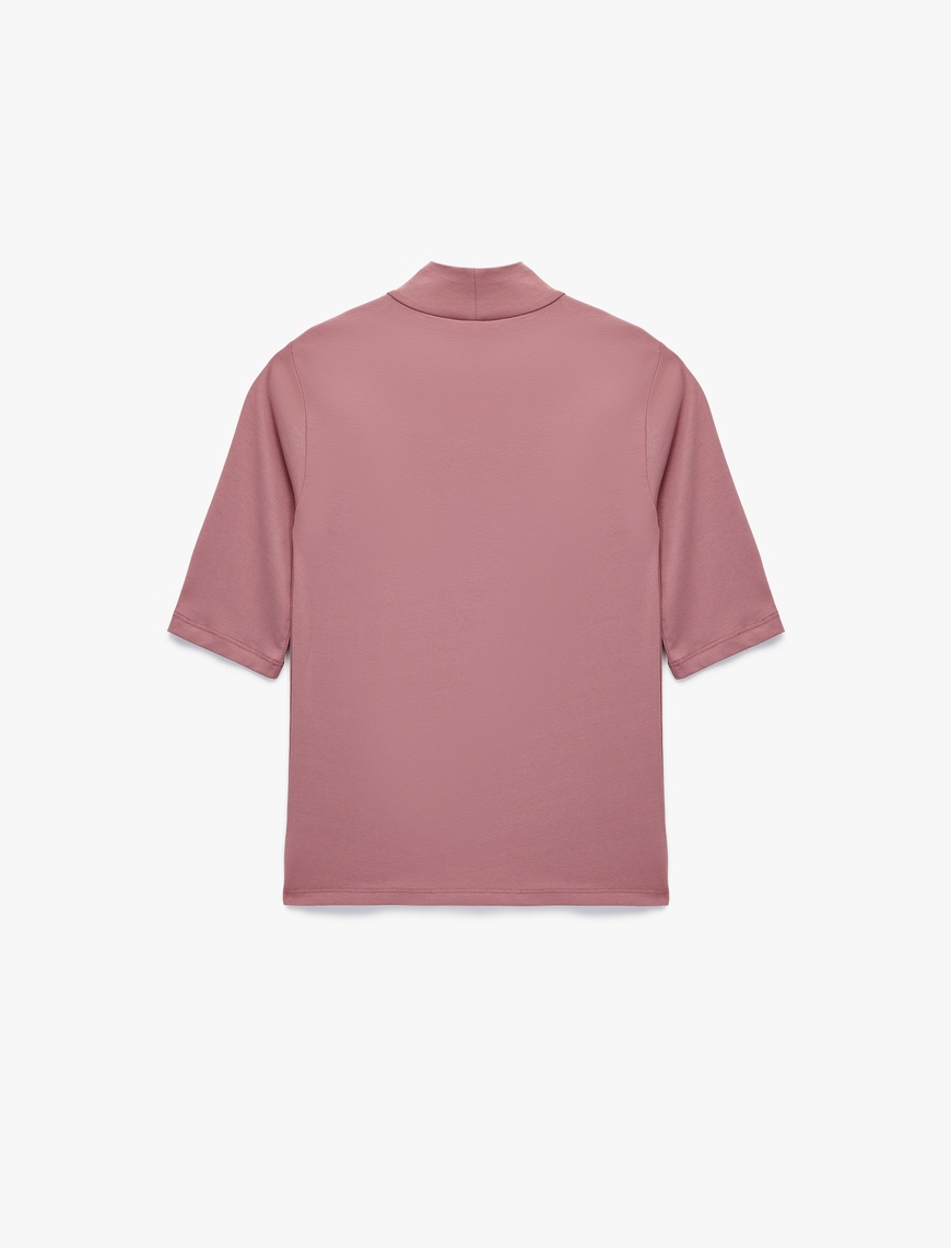   Slim Fit Pamuklu 3/4 Kol Dik Yaka Tişört