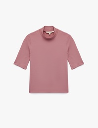 Slim Fit Pamuklu 3/4 Kol Dik Yaka Tişört