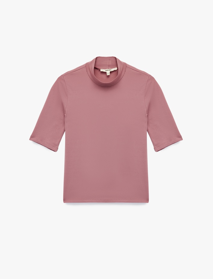  Slim Fit Pamuklu 3/4 Kol Dik Yaka Tişört