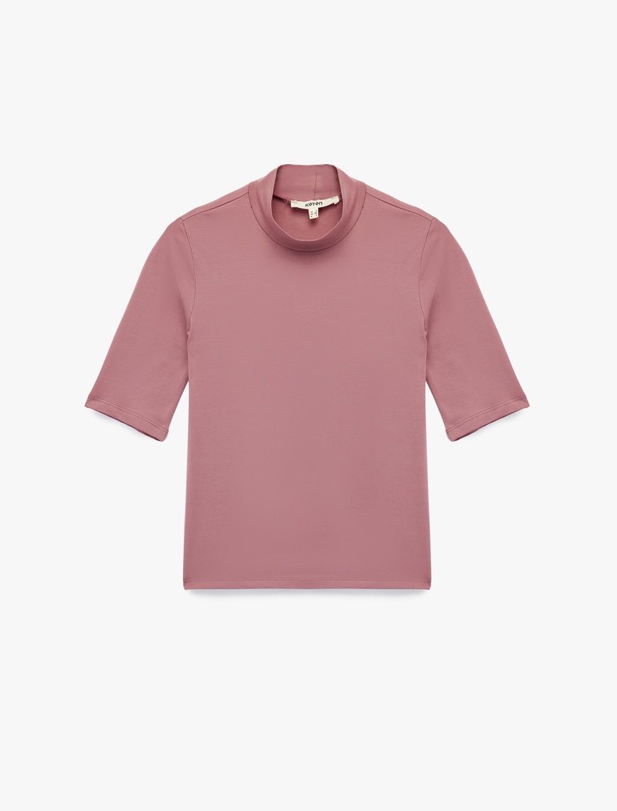   Slim Fit Pamuklu 3/4 Kol Dik Yaka Tişört
