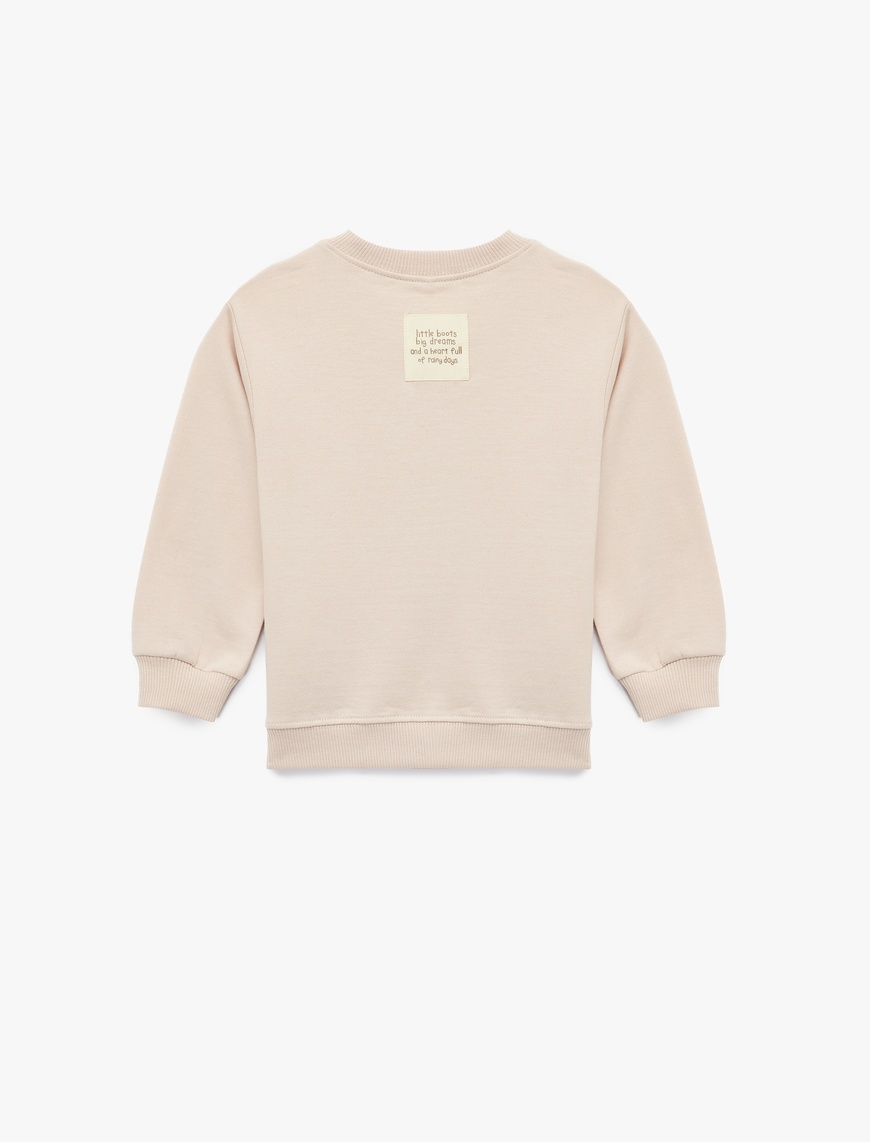  Kız Bebek Şardonlu Uzun Kollu Bisiklet Yaka Nakışlı Pamuklu Sweatshirt