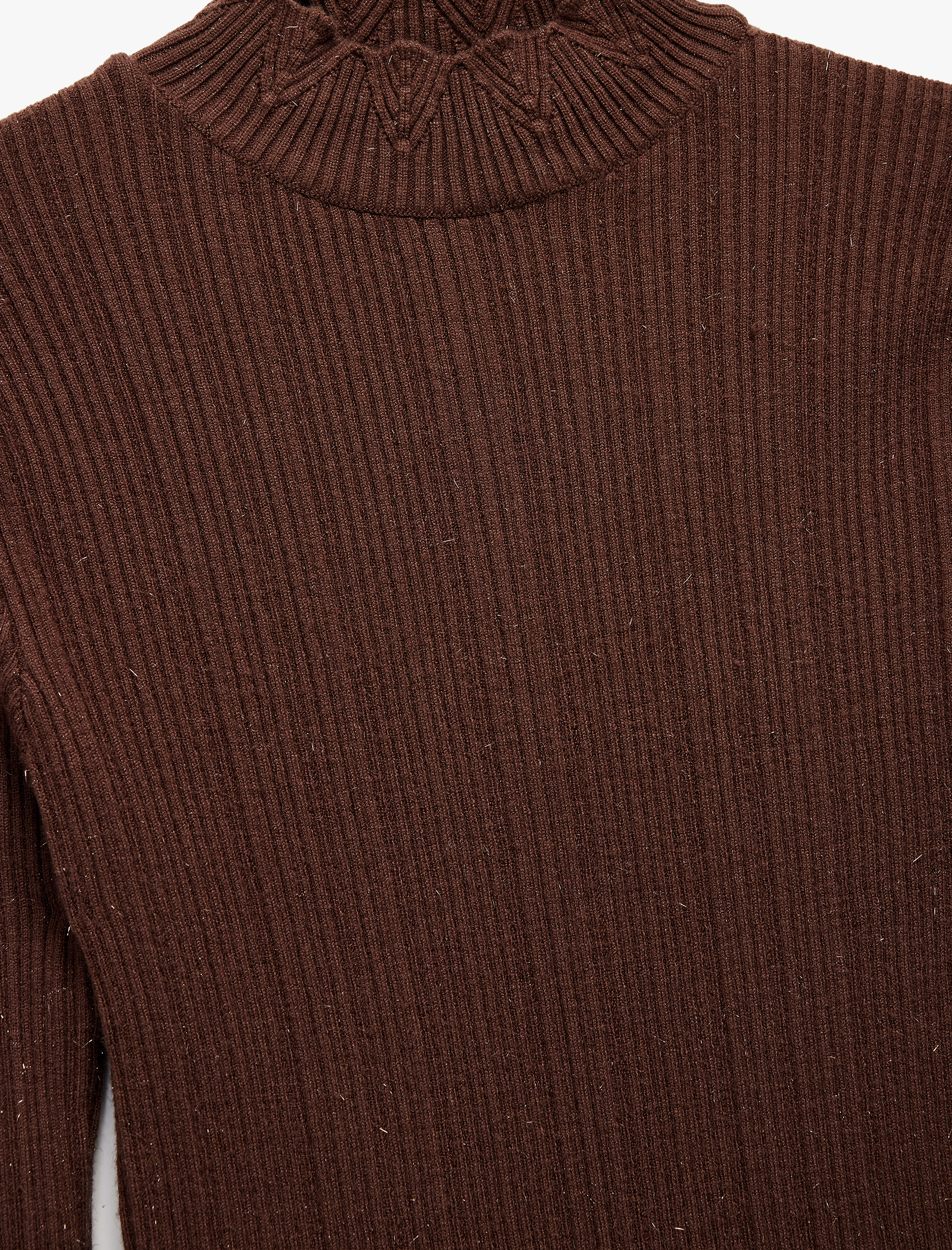   Fırfır Detaylı Dik Yaka Uzun Kollu Triko Kazak