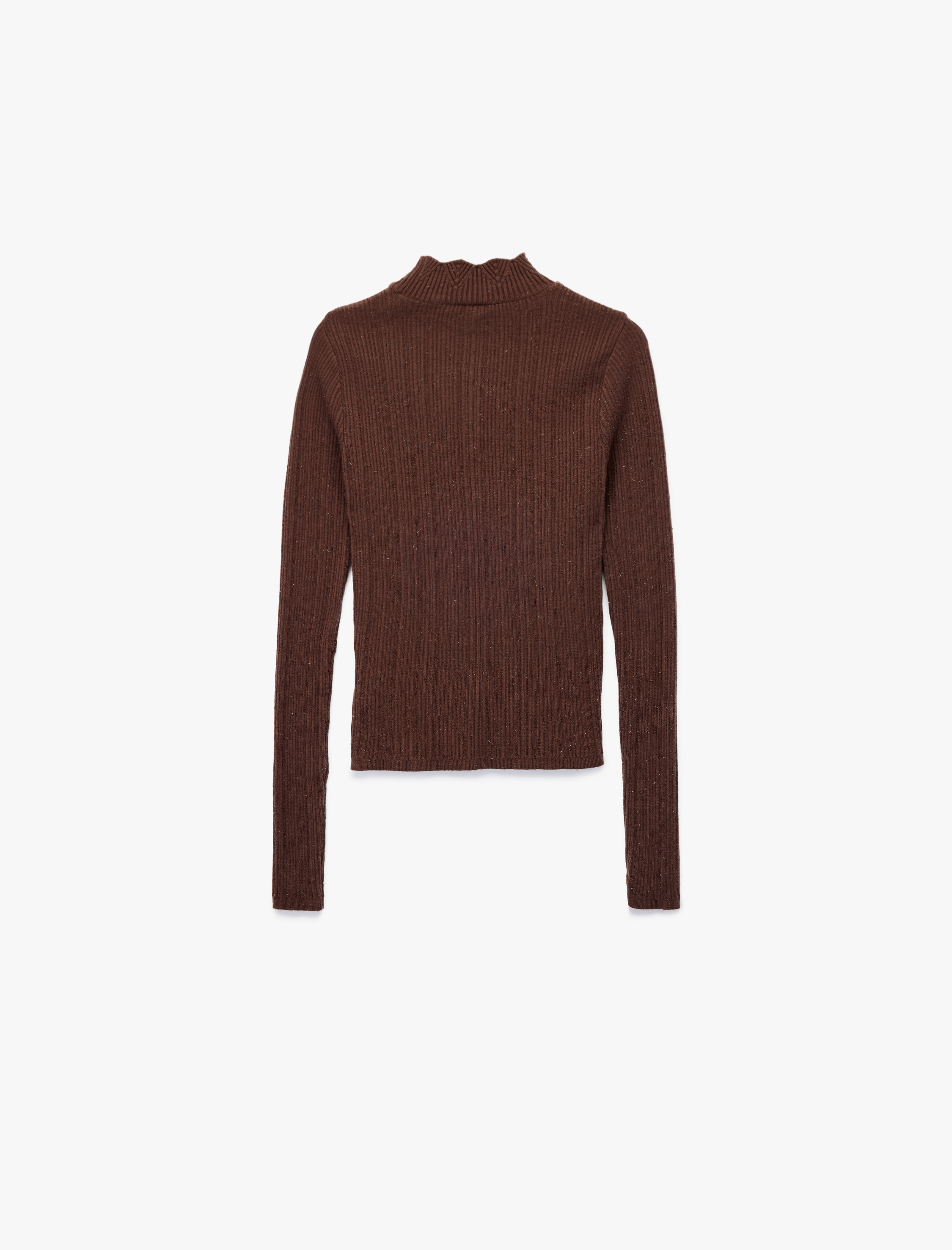   Fırfır Detaylı Dik Yaka Uzun Kollu Triko Kazak