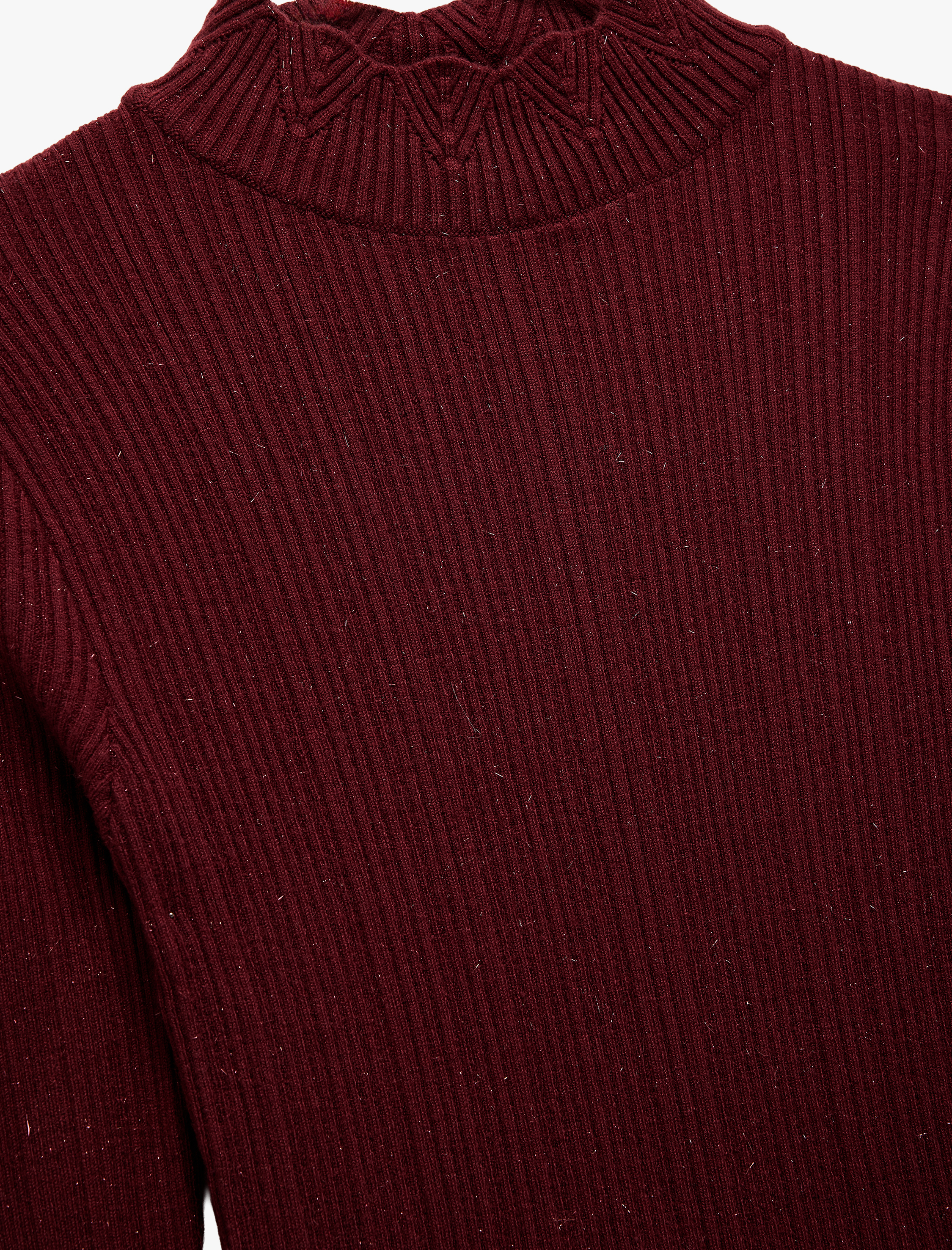   Fırfır Detaylı Dik Yaka Uzun Kollu Triko Kazak