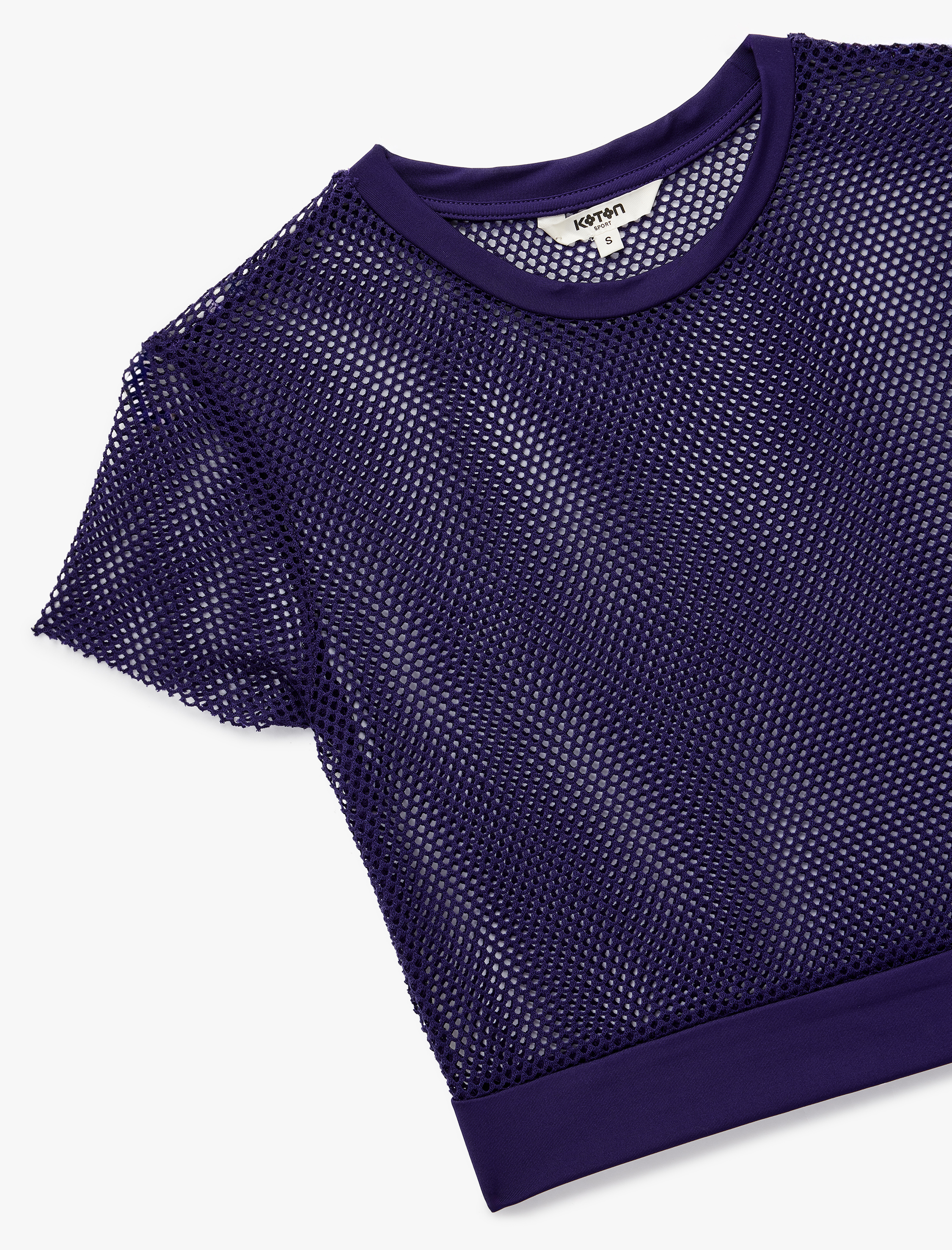   Kısa Kollu Bisiklet Yaka Spor Crop File Tişört