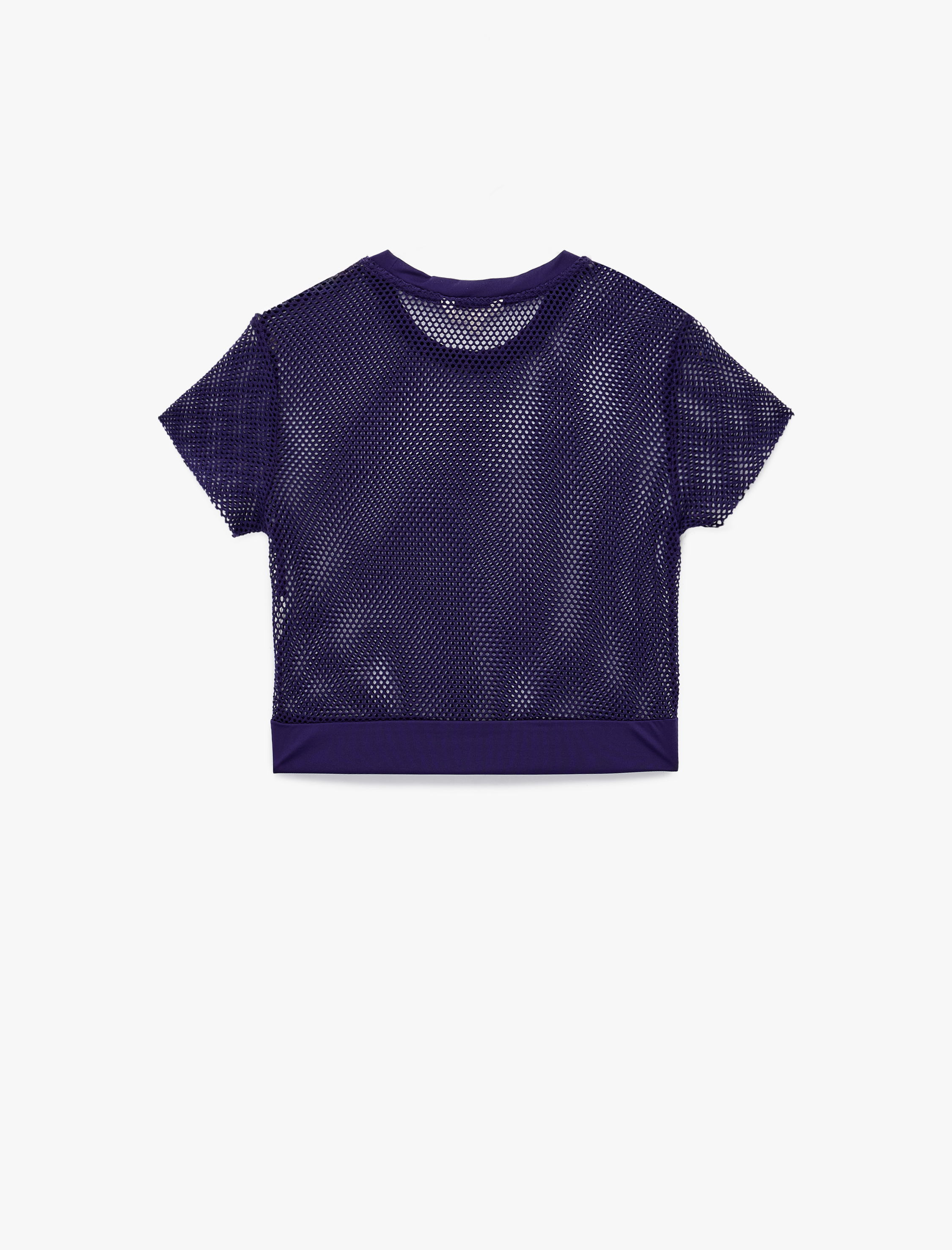   Kısa Kollu Bisiklet Yaka Spor Crop File Tişört