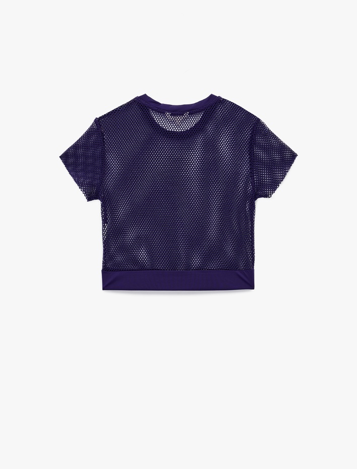 Kısa Kollu Bisiklet Yaka Spor Crop File Tişört