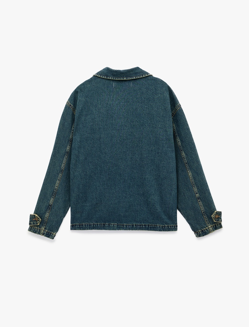   Pamuklu Uzun Kollu Dik Yaka Cep Detaylı Düğmeli Denim Ceket