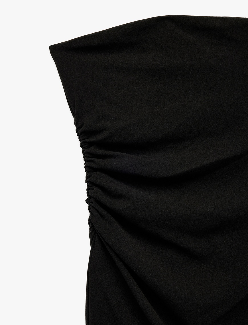   Krep Scuba Kumaş Slim Fit Drape Detaylı Straplez Kalem Elbise