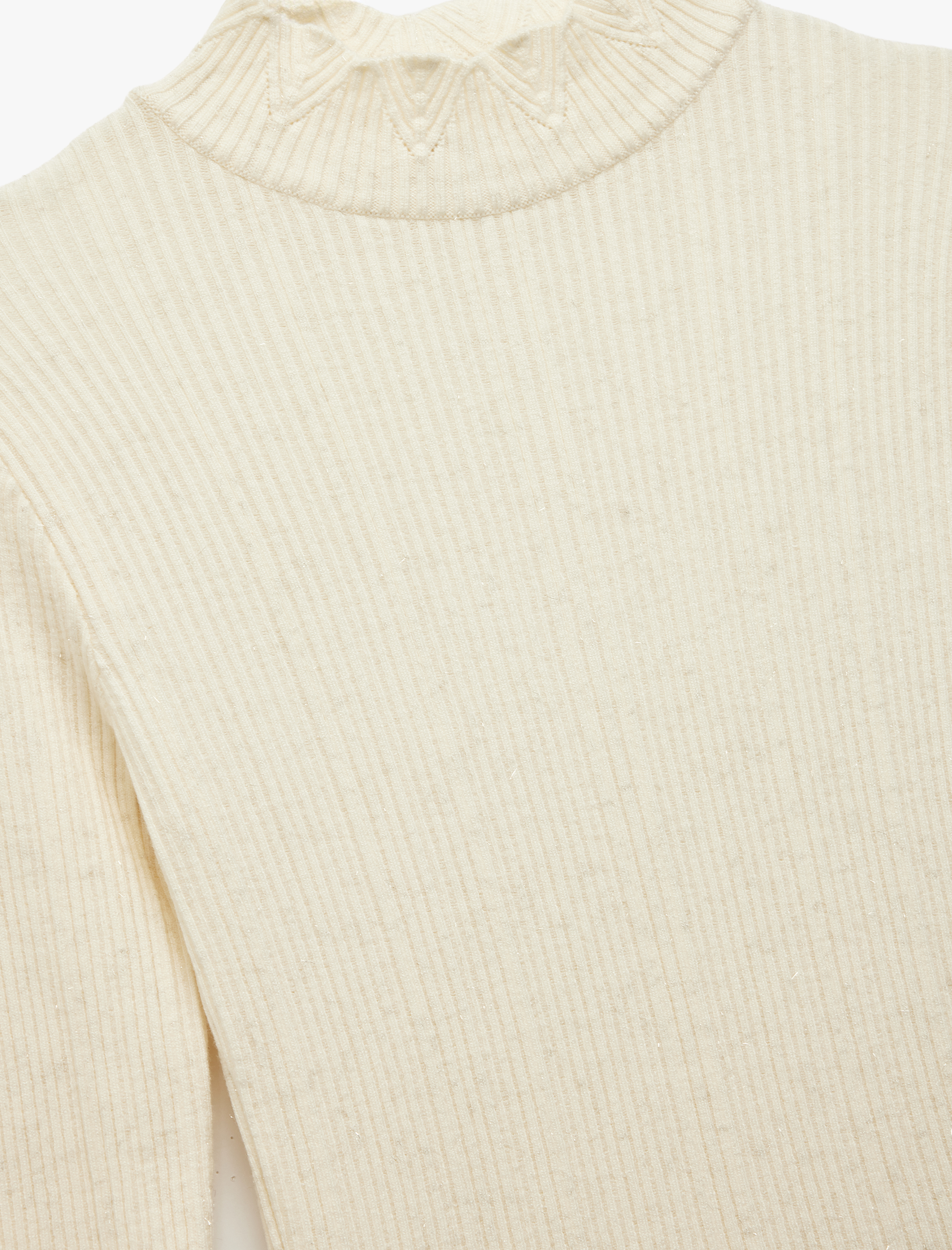   Fırfır Detaylı Dik Yaka Uzun Kollu Triko Kazak