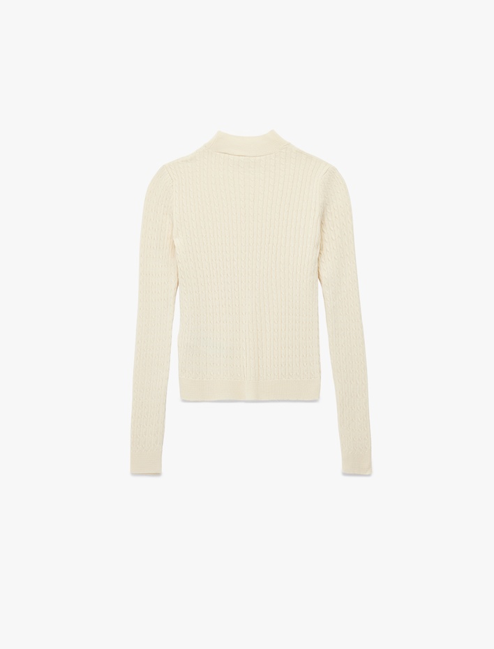  Regular Fit Uzun Kollu Hafif Dik Yaka Saç Örgü Kazak