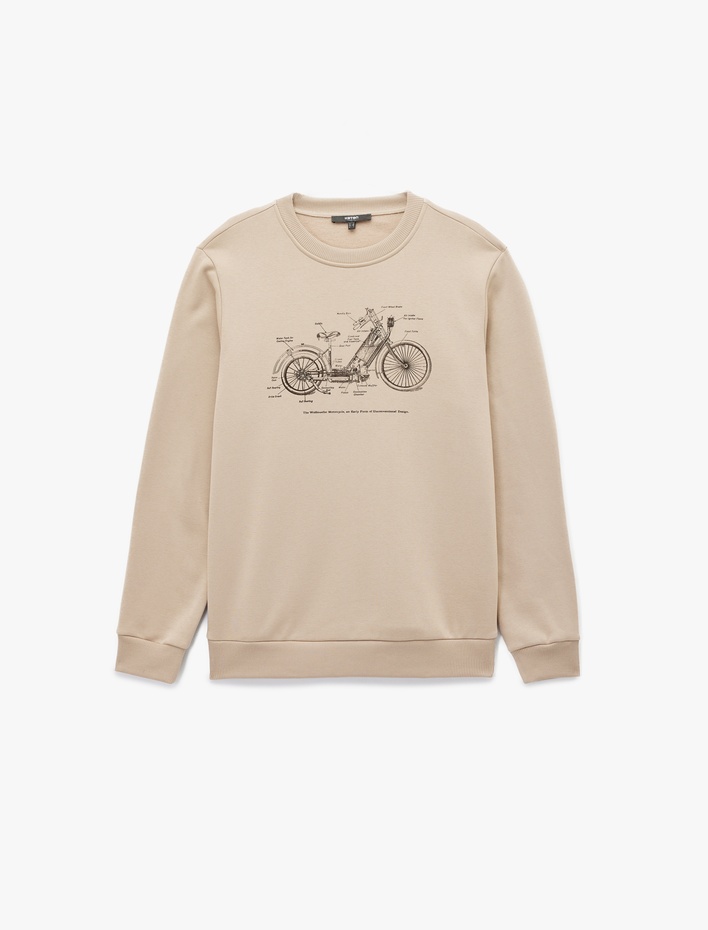  Regular Fit Uzun Kollu Şardonlu Baskılı Bisiklet Yaka Sweatshirt