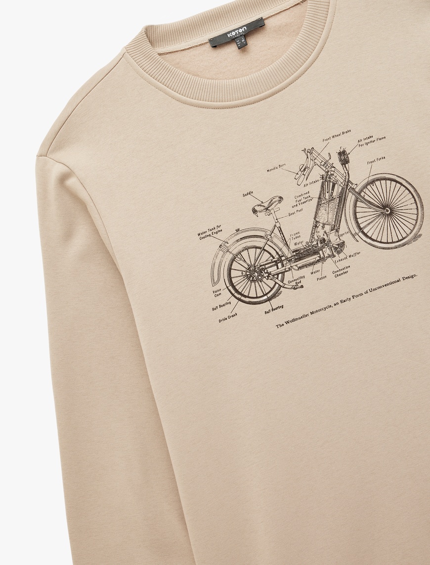   Regular Fit Uzun Kollu Şardonlu Baskılı Bisiklet Yaka Sweatshirt