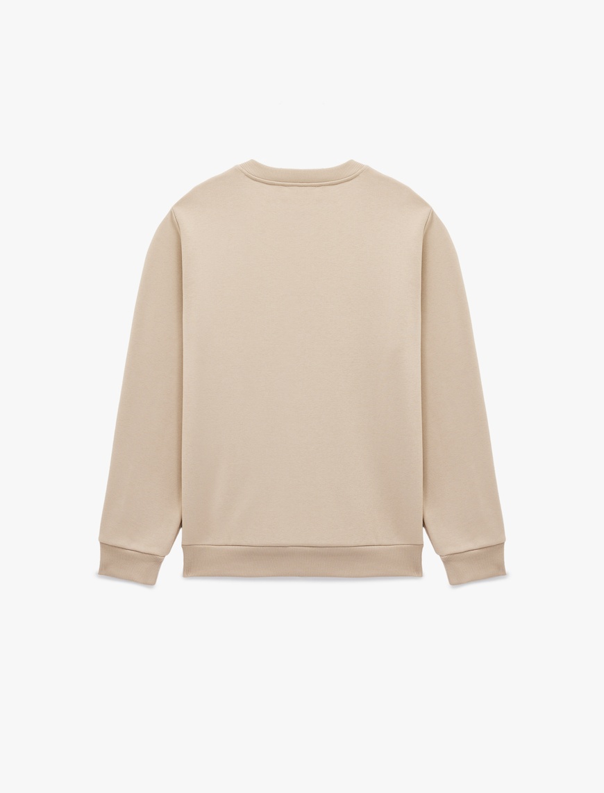   Regular Fit Uzun Kollu Şardonlu Baskılı Bisiklet Yaka Sweatshirt