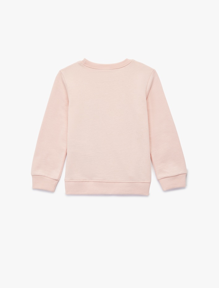 Kız Bebek Uzun Kollu Bisiklet Yaka  Dinozor Baskılı Şardonlu Pamuklu Sweatshirt