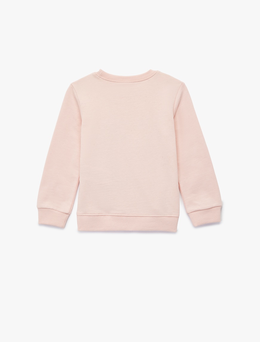  Kız Bebek Uzun Kollu Bisiklet Yaka  Dinozor Baskılı Şardonlu Pamuklu Sweatshirt