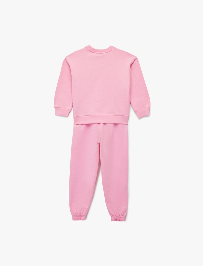 Kız Çocuk Baskılı Uzun Kollu Bisiklet Yaka Şardonlu Eşofman Takımı