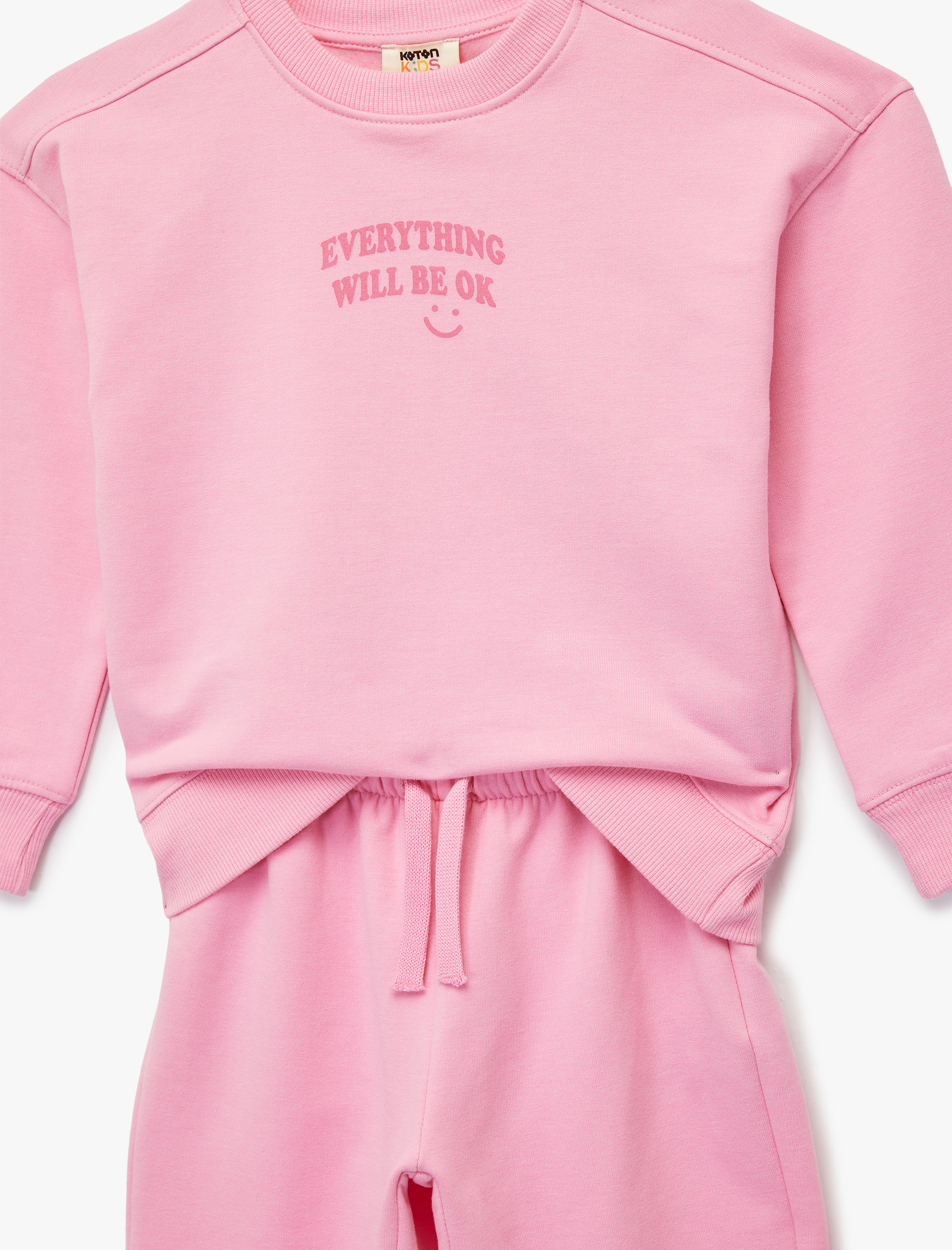  Kız Çocuk Baskılı Uzun Kollu Bisiklet Yaka Şardonlu Eşofman Takımı