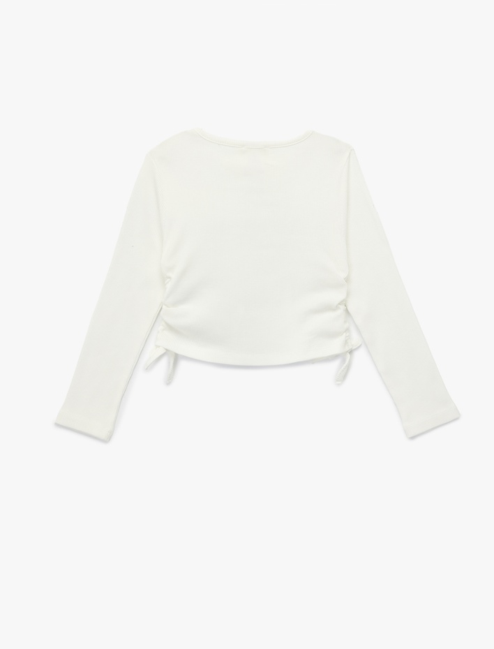 Kız Çocuk Uzun Kollu Bisiklet Yaka Fiyonk Baskılı Kaşkorse Pamuklu Tişört