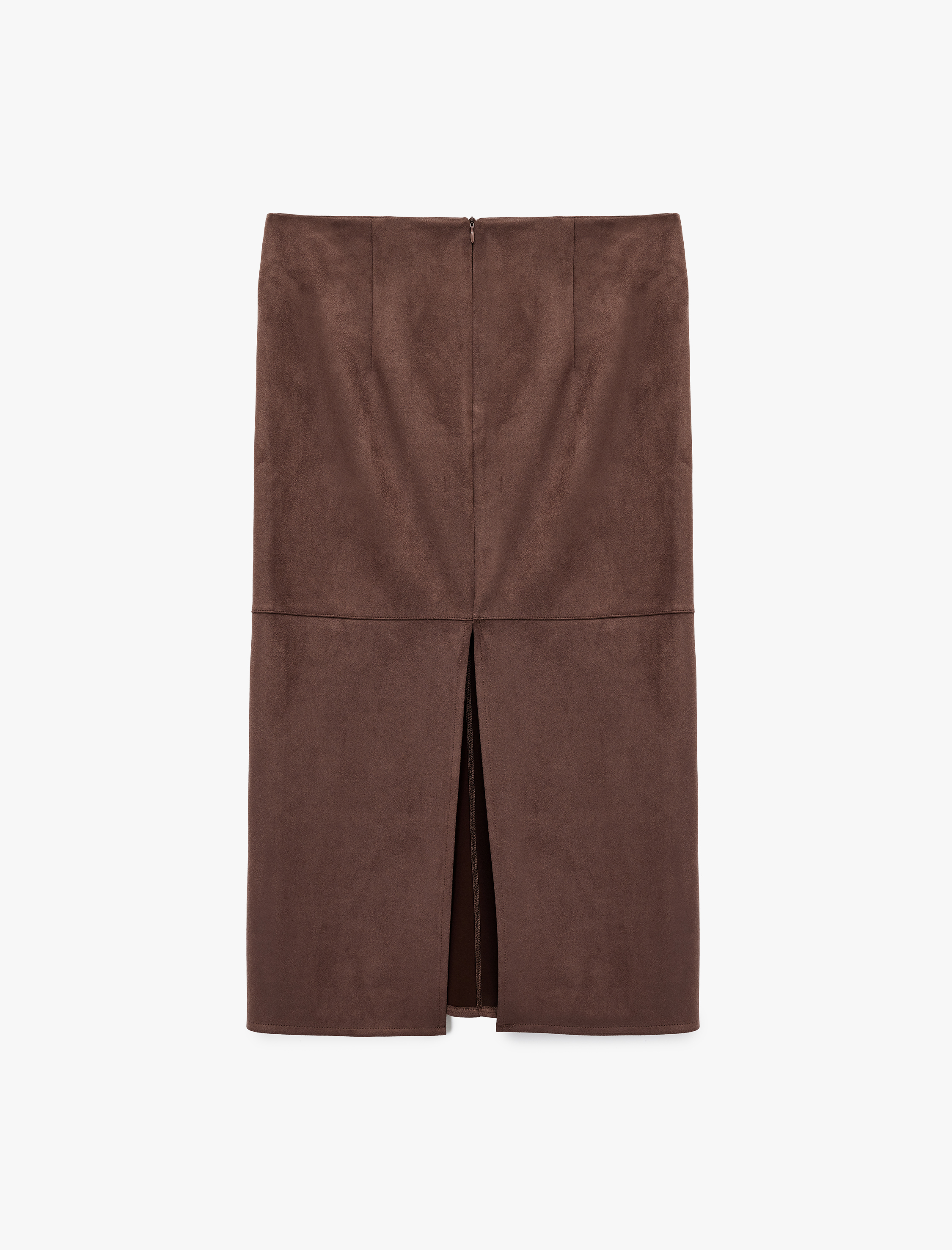   Koton X Sima Tarkan - Dikiş Detaylı Yırtmaçlı Midi Suni Süet Kalem Etek