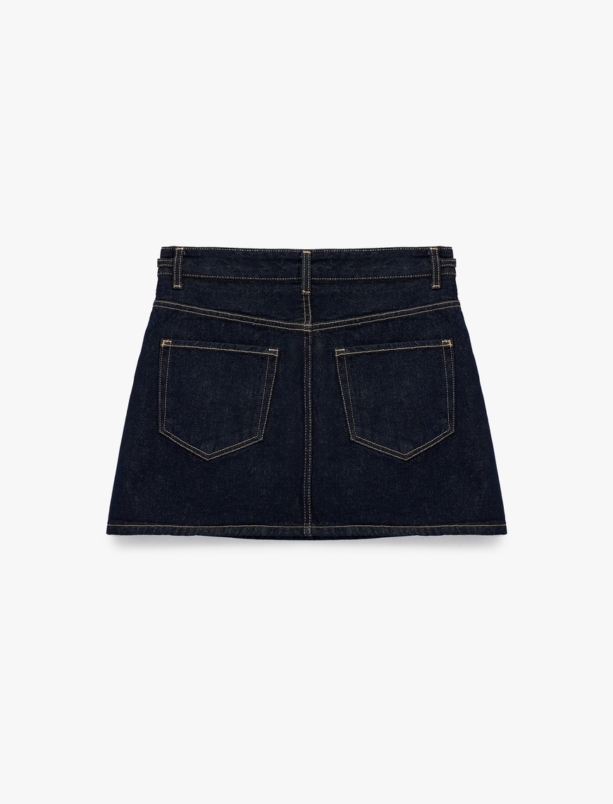   Kemer Detaylı A Kesim Mini Denim Etek