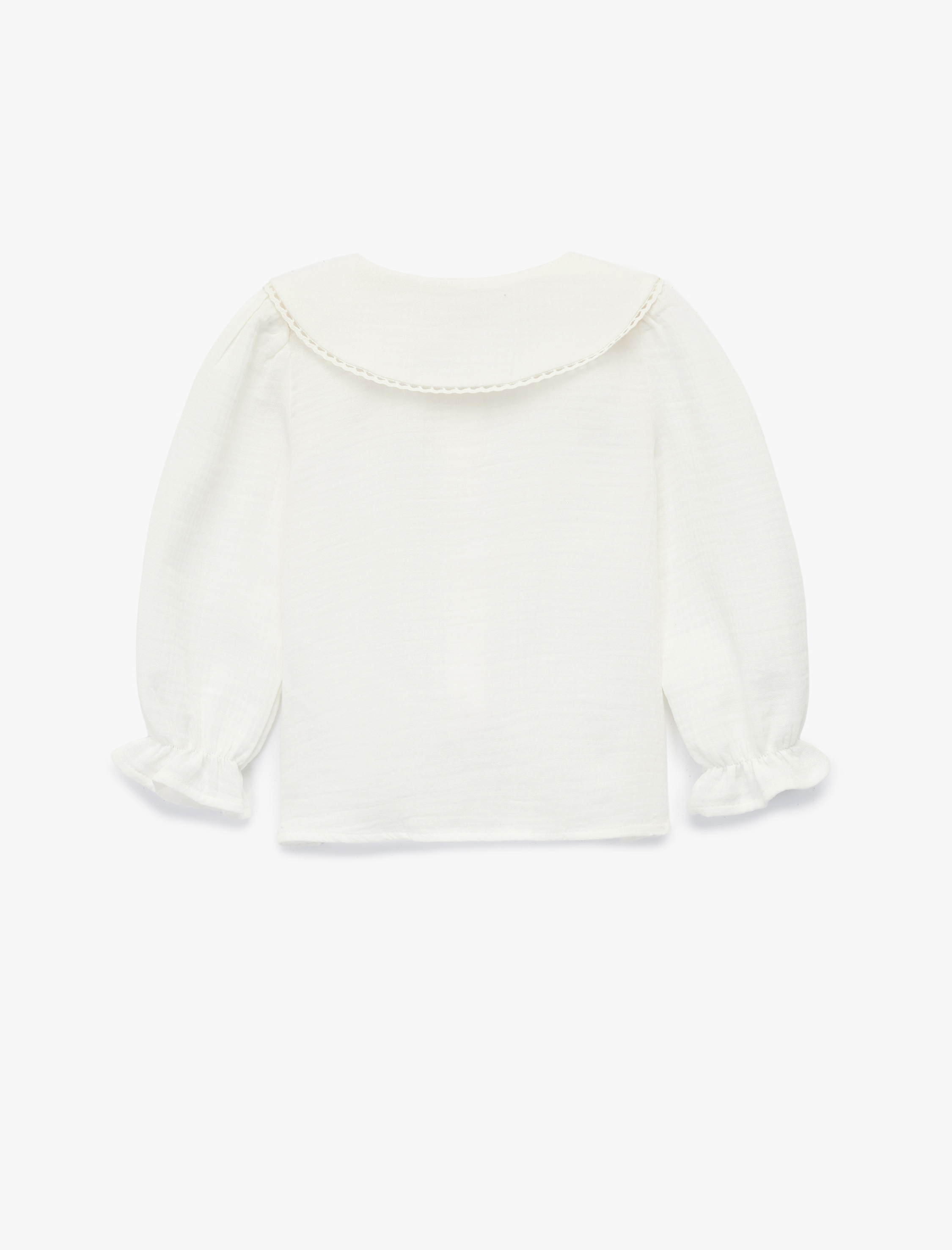  Kız Bebek Uzun Kollu Çiçek İşlemeli Pamuklu Bebe Yaka Gömlek