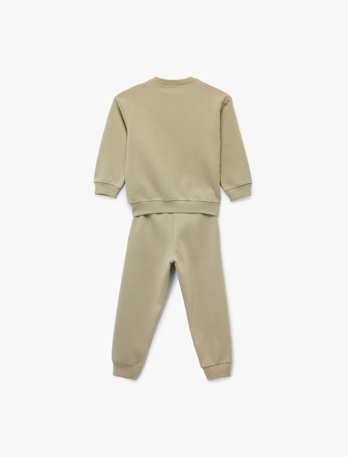 Erkek Çocuk Şardonlu Uzun Kollu Bisiklet Yaka Baskılı Eşofman Seti