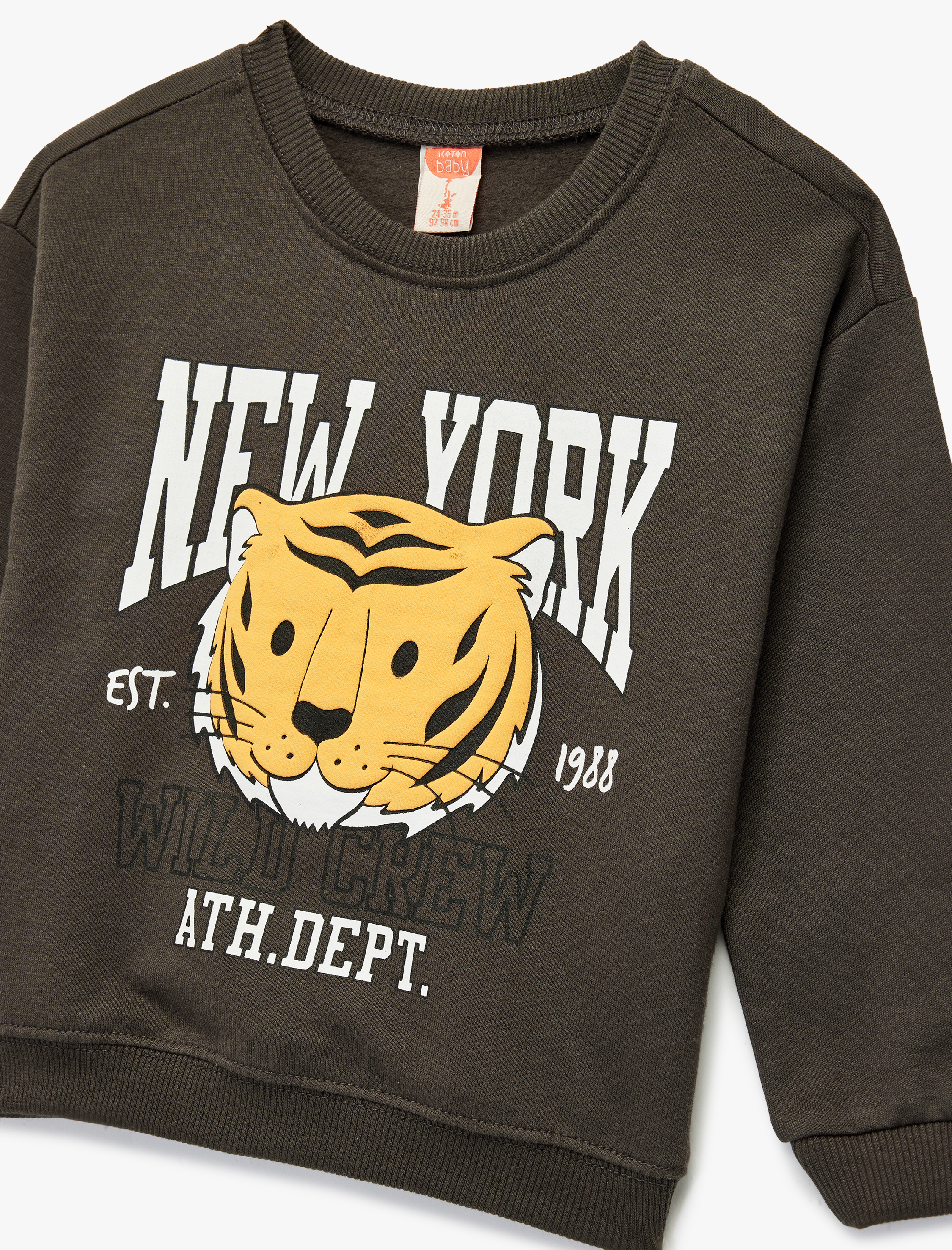  Erkek Bebek Şardonlu Uzun Kollu Bisiklet Yaka Kaplan Baskılı Sweatshirt